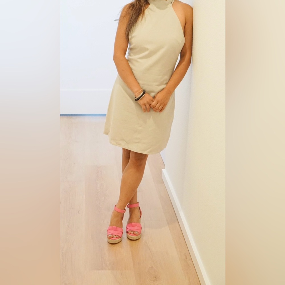 Mango -Low Back Linen Beige Mini Dress